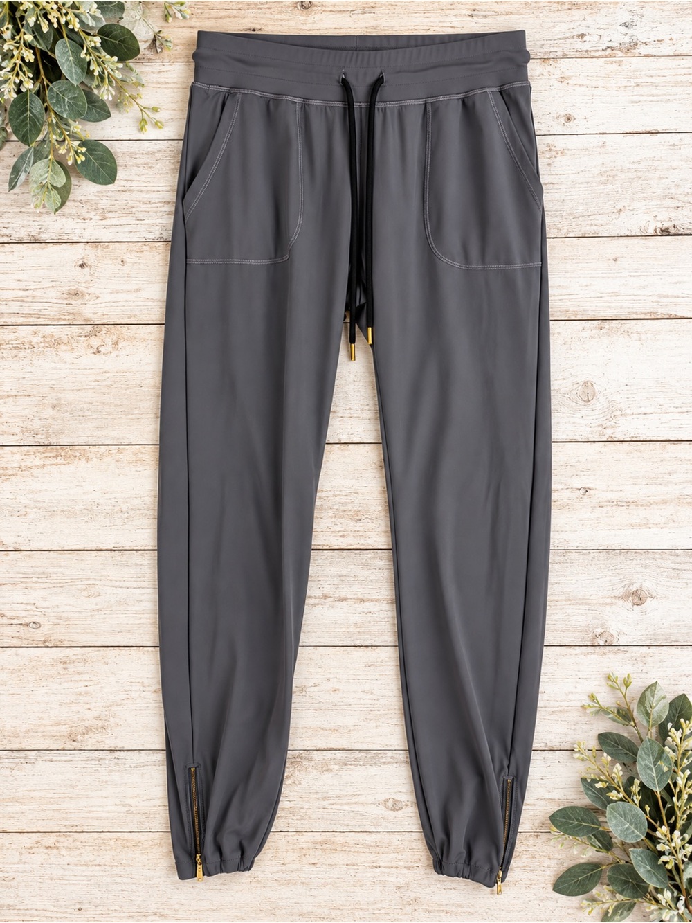Zyia Active Gray Performance Jogger Pants with Zip Ankle & Pockets